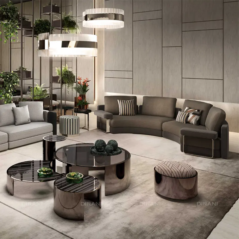 Azul rodada sofá secional moderno design curvo Tecido conjunto de sofá sala de estar mobiliário de luxo Italiana