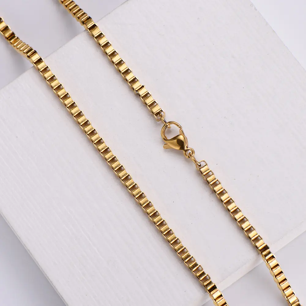 stainless steel 18k gold plated neck chains box chain fashion jewelry necklaces for women ladies