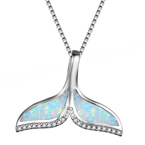 สร้อยคอจี้หางนางเงือกน่ารักสำหรับผู้หญิง เงินแท้ 925 ประดับโอปอลสีฟ้าขาวรูปหางฉลาม ชุบทองคำขาวด้วยโรเดียม - Product Image 4