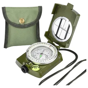 Multifunctional Tactical Survival Compass with Lanyard & Pouch Waterproof & Impact Resistant Lensatic Sighting Comp
