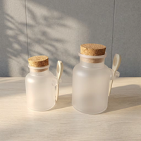 Bouteille de sel de bain ABS 100g 300g 500g Bouteilles en plastique givré pour crème cosmétique Bouteille à couvercle en liège avec cuillère en bois