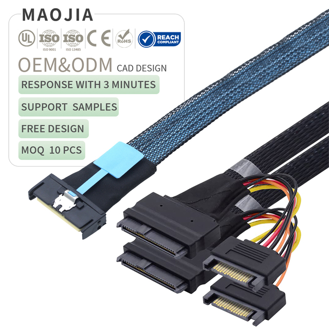 SAS MCIO 8i 74P to 2 U.2 NVMe SFF-8639 Adapter Cable Hot Swap Backplane Data Flat Connector Slimline