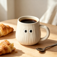 Mug en céramique 3D mignon en forme de champignon avec couvercle, yeux de dessin animé, pour café, thé, lait, eau, vaisselle créative pour la maison