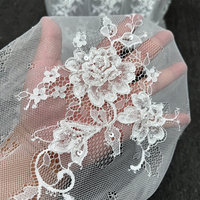 GCWH019257084-17 Tissu en dentelle de tulle brodé de fleurs perlées de 150 cm, dentelle de mariée avec perles et paillettes pour robe de mariée
