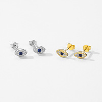 Liming Vintage 925 Sterling Silver Full Zircon Lucky Blue Evil Eye Fatima Hand Drop Hoop Boucles d'oreilles pour femmes Fine Jewelry
