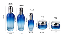 Ensemble de pots à crème pour le visage et flacons de lotion en verre bleu dégradé avec bouchon argenté pour l'emballage cosmétique