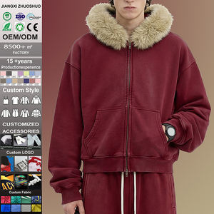 <span class=keywords><strong>Sweat</strong></span> à <span class=keywords><strong>capuche</strong></span> zippé ample et décontracté en coton et polyester, style streetwear, effet délavé à l'acide, logo personnalisé vintage, style boxy, délavé au soleil - Product Image 1