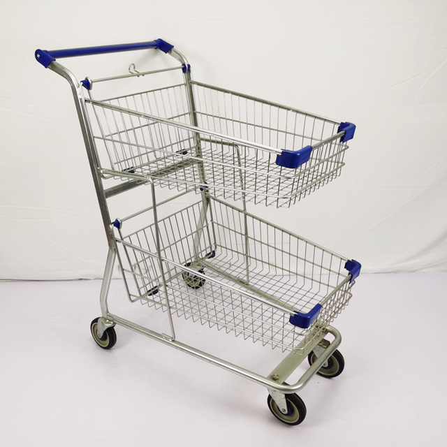 Best Selling Metal Supermarket Double Basket Trolley Wire Plastic Basket for Supermarket