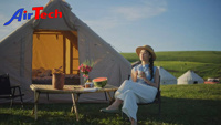 Grande tente de camping gonflable portable en tissu Oxford imperméable pour toutes les saisons, avec chambre climatisée et installation rapide