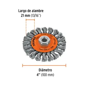 Máquina cardadora circular BOX 4, alambre trenzado de 4', eje de 5/8'-11, TRUPER - Product Image 2