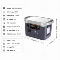 Batterie LiFePO4, alimentation d'urgence étanche pour l'extérieur, 600W 640Wh, onduleur à onde sinusoïdale pure, contrôleur MPPT, compresseur d'air