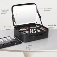 Trousse de Maquillage Professionnelle Pliable Grande Capacité pour Femme avec Lumières LED Intelligentes, Miroir de Bureau, Nouveau Modèle Étanche en Cuir PU pour Voyage