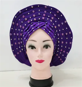 Top selling nigeria aso oke gele headtie purple gele headtie african women headtie for party