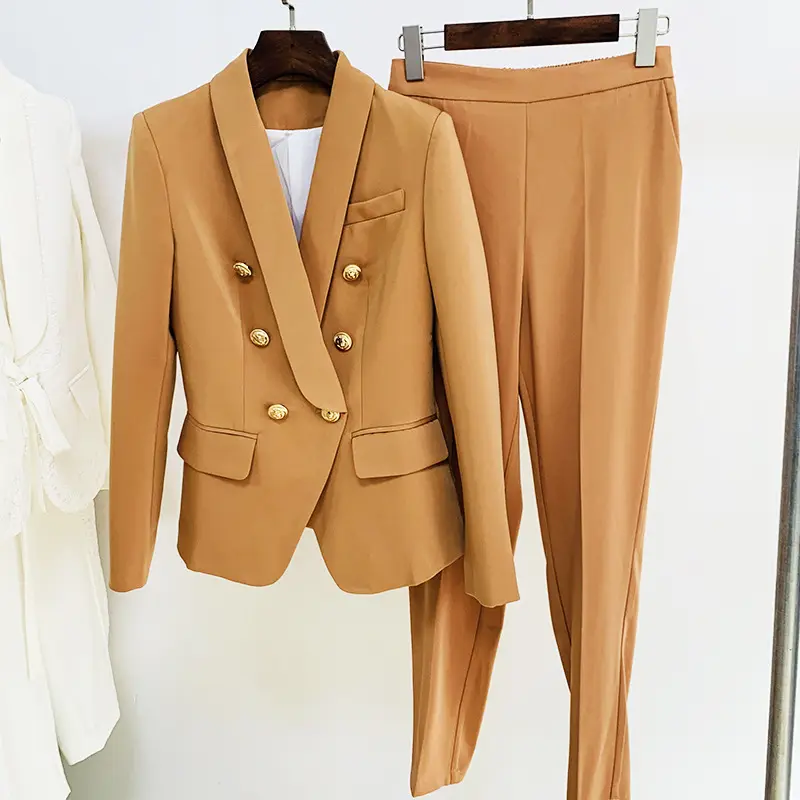 Brown ladies women's two piece blazer office wear two piece pant suit for women formal