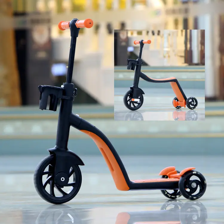 Trẻ em đa chức năng 3 trong 1 Scooter có thể gập lại biến dạng cân bằng xe ba bánh xe tay ga