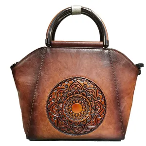 Custom Retro Luxury Purses And Handbags For Women Vegan Leather Vintage Hand Bags With Emboss Flowers