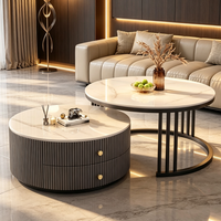 Table basse moderne noire à design rond avec rangement pour salon