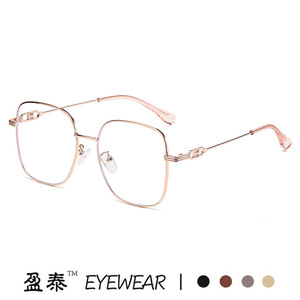 Square Metal Frame Anti Blue Light Glasses Plano Lenses Unisex Medium Size <b>PC</b> Lens Standard Nose Bridge - Product Image 4
