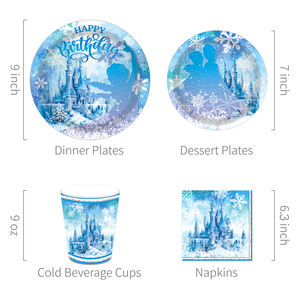 MM307 Wonderland Snowflake <strong>Party</strong> Ice Castles Paper <strong>Plates</strong> Cups Napkins Disposable Tableware Set for <strong>Frozen</strong> <strong>Party</strong> Decoration - Product Image 5