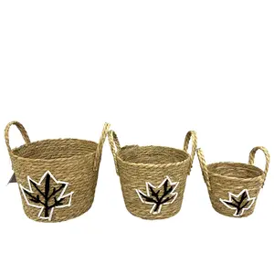 Handmade Plant Craft Basket Seagrass Braided Wicker Storage Basket With Handle For Garden Decoration
