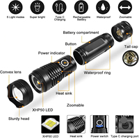 Linterna Táctica Recargable de Aleación de Aluminio de Alta Potencia XHP50 con Zoom, Pantalla de Visualización de Energía, Linterna Láser Blanca