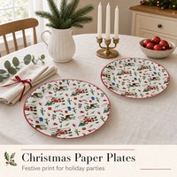 Assiettes en papier de Noël, imprimées pour les fêtes, jetables, rondes, pour la table de fête