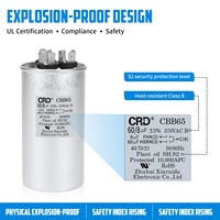 Condensateur à film mince double allumage en aluminium CRD CBB65 60+8uF 370VAC certifié antidéflagrant pour démarrage de compresseur HVAC et ventilateur, conforme RoHS