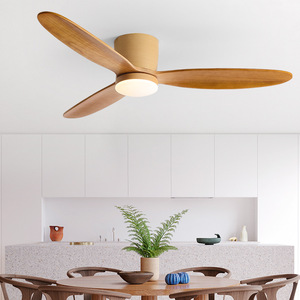 Solid Wood Ceiling Fan Light With Led Integrated Flush Mount For Living Room Bedroom - Product Image 1