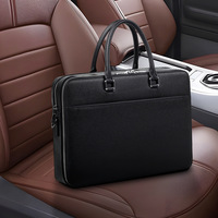 Nouvelle sacoche d'affaires pour homme en cuir de vachette véritable, doublure en polyester, multifonctionnelle, grande capacité, 14 pouces, sac à main