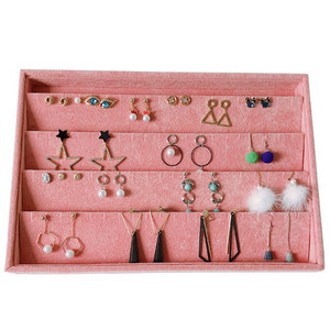 High-end pink velvet accessories jewelry display storage tray divider display storage stackable jewellery tray