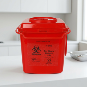 Red Rectangular Plastic Medical Waste <b>Bin</b> 5L With Lid For <b>Sharp</b> Objects Biohazard Label Hospital Use - Product Image 6