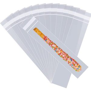100 pcs 4" x 10" Long Clear Resealable Cellophane <b>Bags</b> Self Sealing Treat <b>Bags</b> Cookie <b>Bags</b> with Adhesive Flap Gift - Product Image 1