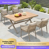 Chaises et tables de salle à manger de style nordique décontracté pour l'extérieur, avec dossier, structure en alliage d'aluminium et corde tressée, pour balcon, patio, salle à manger