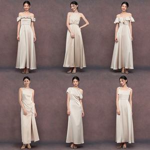 Nuevo vestido de dama de honor color champán, vestido largo de satén exclusivo, vestido ligero de alta gama - Product Image 5