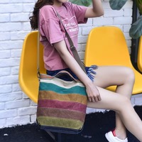Mehrfarbig gestreifte Canvas-Handtasche, Umhängetasche, Schultertasche, Tragetasche für Damen
