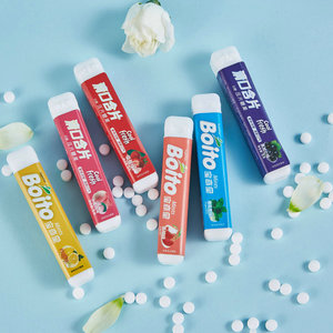 Pacchetto piccolo fette di menta senza zucchero tubo rotondo portatile alla menta <span class=keywords><strong>bianca</strong></span> fruttata dopo pasto caramelle unte alito fresco - Product Image 1