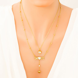 Collar de acero inoxidable en capas con forma de corazón, cadena doble para la clavícula, regalo para mamá - Product Image 1