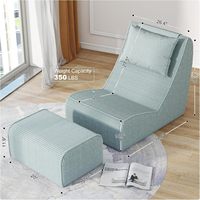 Fauteuil pouf géant moderne en forme de L pour adultes, en velours côtelé, avec fonction inclinable, soutien dorsal inégalé et appui-tête amovible