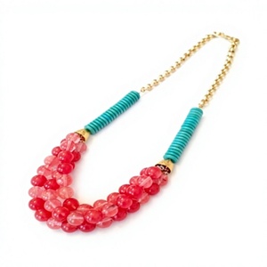 Trendy <b>Statement</b> <b>Necklace</b> Geometric Circle Resin Beads Design Unisex Party Jewelry Acrylic Lucite Colorful Design with Woman - Product Image 4