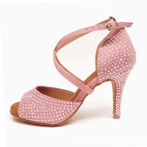 Zapatos <span class=keywords><strong>de</strong></span> Baile <span class=keywords><strong>de</strong></span> Salón/Latinos para Mujer, Color Rosa, con Incrustaciones <span class=keywords><strong>de</strong></span> Diamantes, Parte Superior <span class=keywords><strong>de</strong></span> Franela, Suela <span class=keywords><strong>de</strong></span> Cuero Genuino, Suela Blanda, Tacón Alto, para Interiores - Product Image 2