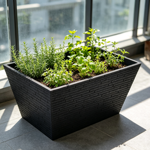 <span class=keywords><strong>Grand</strong></span> <span class=keywords><strong>pot</strong></span> de fleurs en résine écologique durable, de forme carrée, à texture de brique noire en relief, <span class=keywords><strong>pour</strong></span> la maison et le jardin - Product Image 3