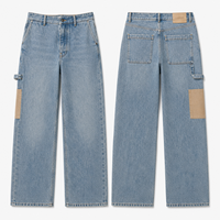 Jean ample de travail pour homme, style charpentier, vintage délavé, coupe large, patchwork, pantalon utilitaire en denim
