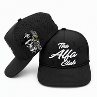 Topi Golf 5 Panel Custom Pabrikan dengan Lubang Laser Cut, Bordir Tengkorak, dan Snapback