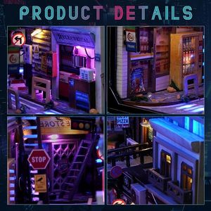 Hamaileon <span class=keywords><strong>Cyberpunk</strong></span> futur monde modèle de construction bricolage en bois maison de <span class=keywords><strong>poupée</strong></span> Kit avec mini puzzles 3D étagère livre coin pour enfants - Product Image 2