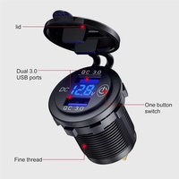 Soket Charger Mobil USB Quick Charge 3.0 dengan Voltmeter Layar Digital dan Saklar ON-OFF untuk Sepeda Motor