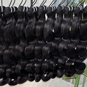 Natural Black <b>Body</b> <b>Wave</b> Hair Bundles Soft Wavy Human Hair Extensions Double Weft Thick Full Hair For Salon Wholesale - Product Image 2