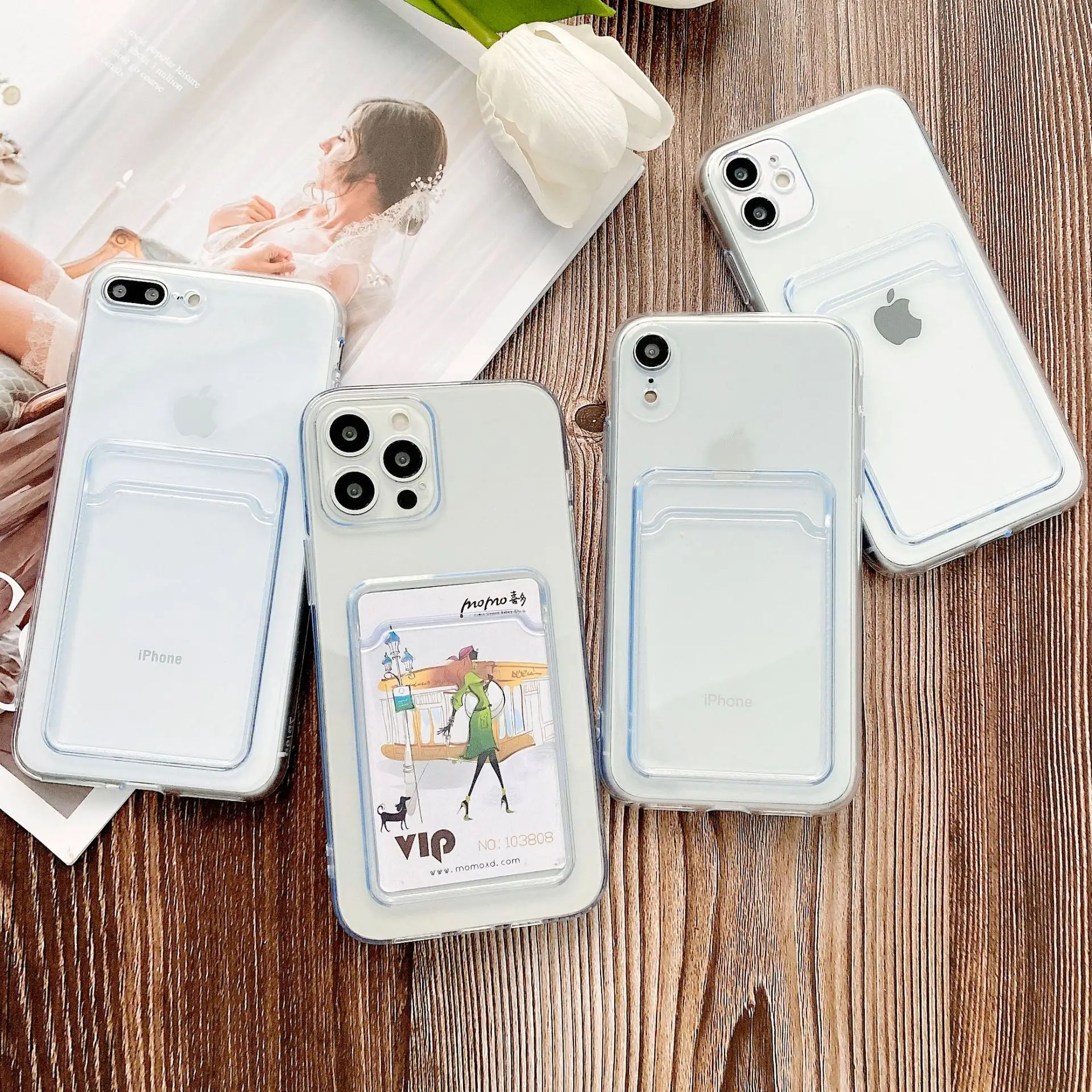TPU Airbag Case For iPhone 14 13 12 Pro Max Credit Card Slot Clear Back Cover Shockproof Mobile Phone Case Cover For iPhone 11