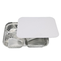 Paket kustom grosir piring aluminium Foil 2/3/4 kompartemen panci Foil aluminium sekali pakai dengan tutup