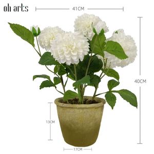 Flores Artificiales de Diseño Popular para Interiores y Exteriores, Flores Artificiales de Dalia Blancas - Product Image 2