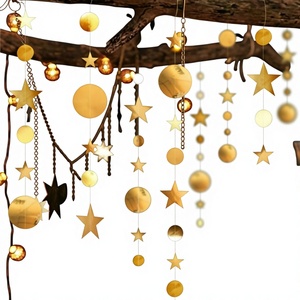 Guirlande de paillettes en papier rose doré, étoiles, pour fête d'anniversaire, décoration intérieure de chambre de fille - Product Image 1